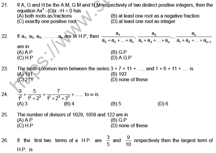 JEE Mathematics Sequence and Series MCQs Set A-Levl2-2