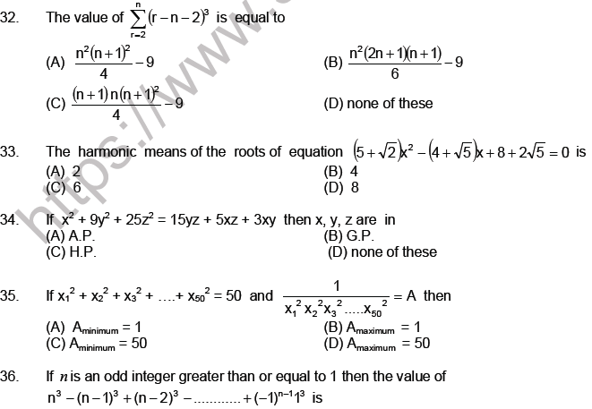 JEE Mathematics Sequence and Series MCQs Set A-Levl2-4