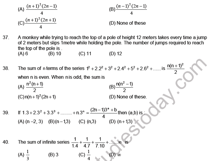 JEE Mathematics Sequence and Series MCQs Set A-Levl2-5