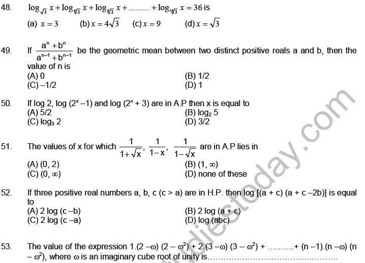 JEE Mathematics Sequence and Series MCQs Set A-Levl2-7