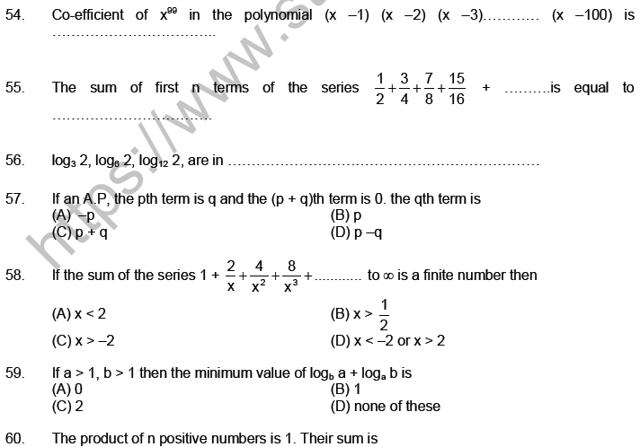 JEE Mathematics Sequence and Series MCQs Set A-Levl2-8