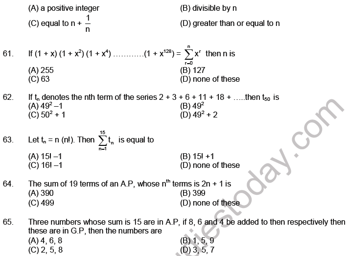 JEE Mathematics Sequence and Series MCQs Set A-Levl2-9