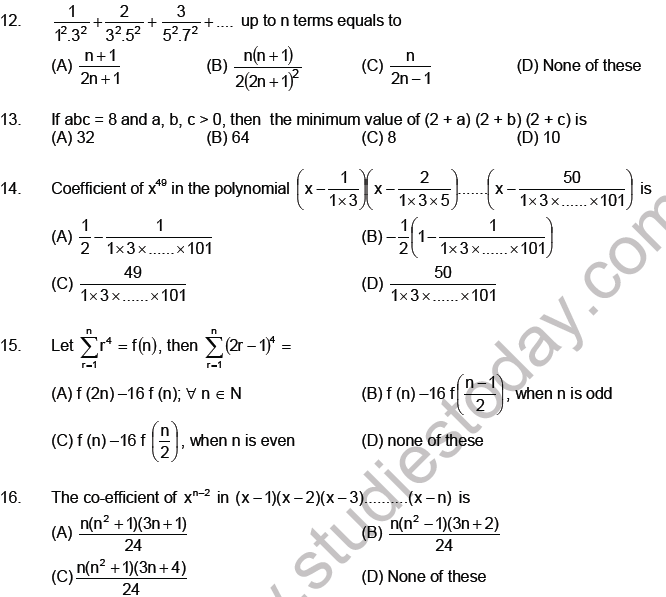 JEE Mathematics Sequence and Series MCQs Set A-Levl3-1