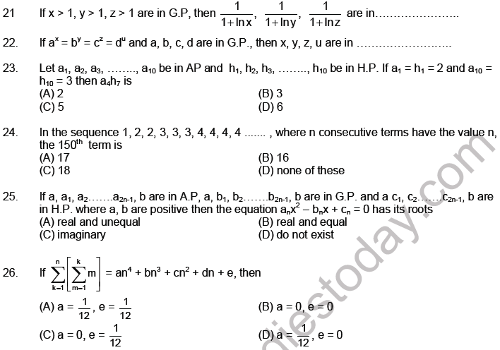 JEE Mathematics Sequence and Series MCQs Set A-Levl3-3