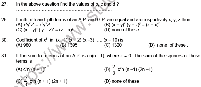 JEE Mathematics Sequence and Series MCQs Set A-Levl3-4