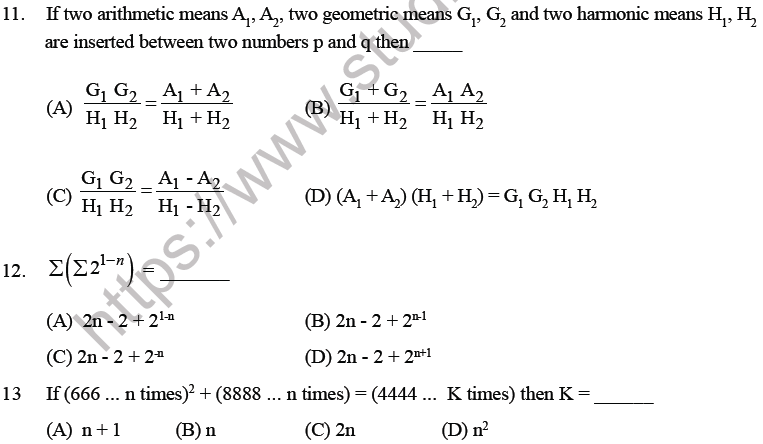 JEE Mathematics Sequence and Series MCQs Set B-1