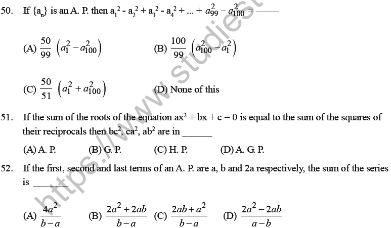 JEE Mathematics Sequence and Series MCQs Set B-13
