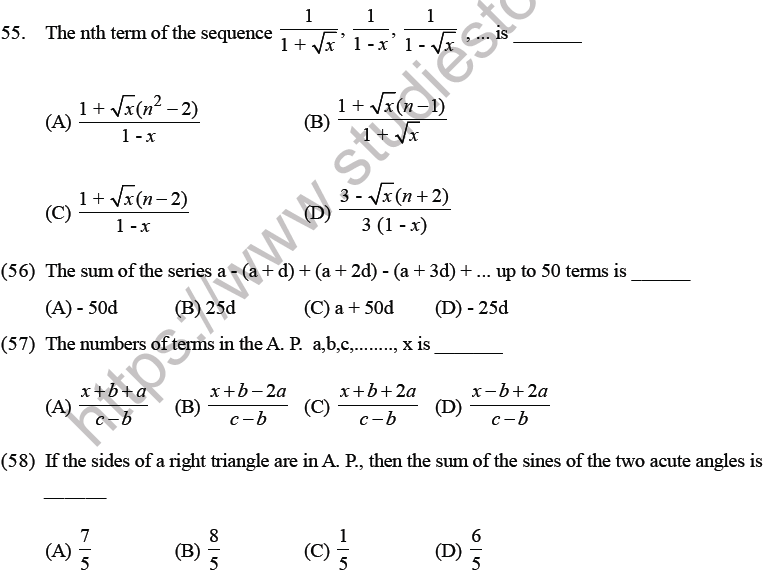 JEE Mathematics Sequence and Series MCQs Set B-15