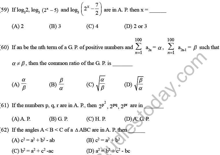 JEE Mathematics Sequence and Series MCQs Set B-16