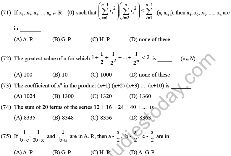 JEE Mathematics Sequence and Series MCQs Set B-20