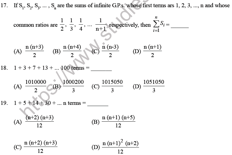 JEE Mathematics Sequence and Series MCQs Set B-3