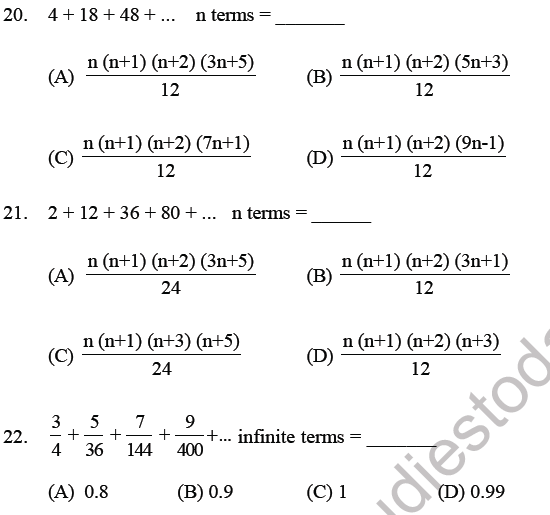 JEE Mathematics Sequence and Series MCQs Set B-4