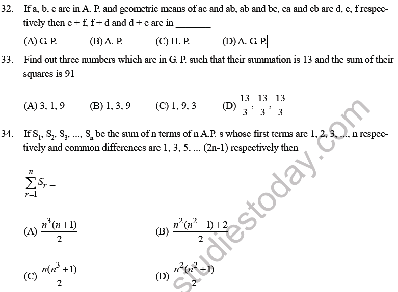JEE Mathematics Sequence and Series MCQs Set B-8