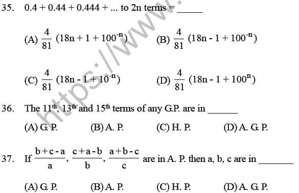 JEE Mathematics Sequence and Series MCQs Set B-9