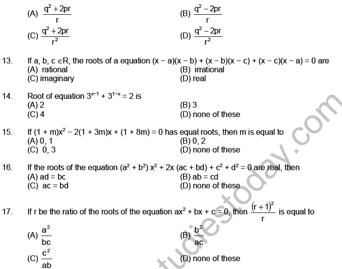 JEE Mathematics Theory of Equations MCQs Set A-1