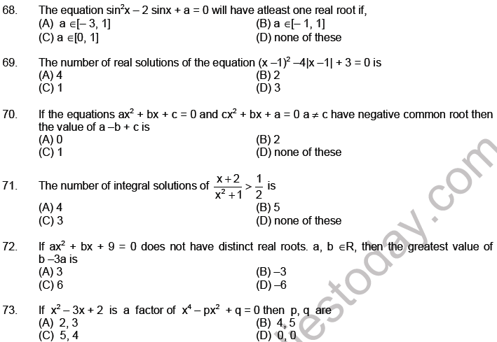 JEE Mathematics Theory of Equations MCQs Set A-11