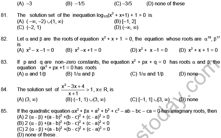 JEE Mathematics Theory of Equations MCQs Set A-13
