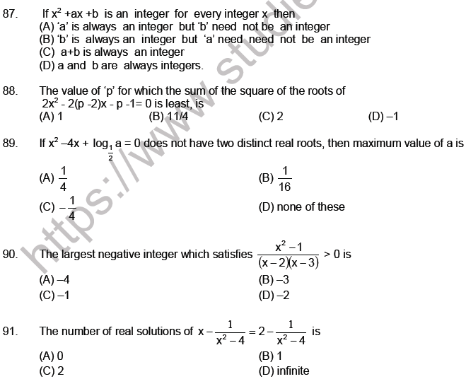 JEE Mathematics Theory of Equations MCQs Set A-14