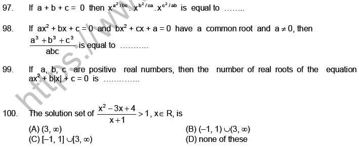 JEE Mathematics Theory of Equations MCQs Set A-16