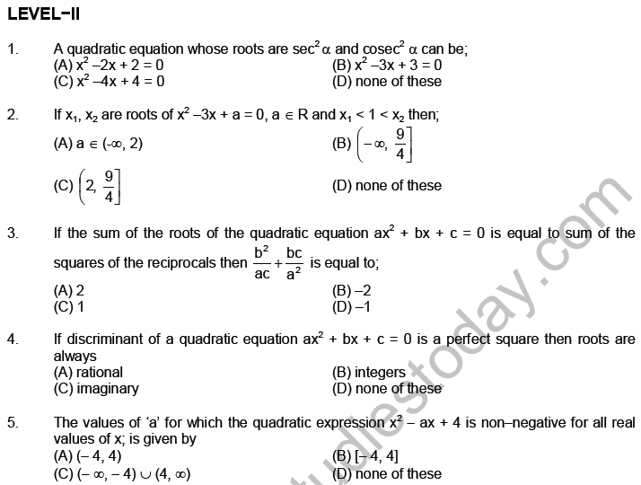 JEE Mathematics Theory of Equations MCQs Set A-17