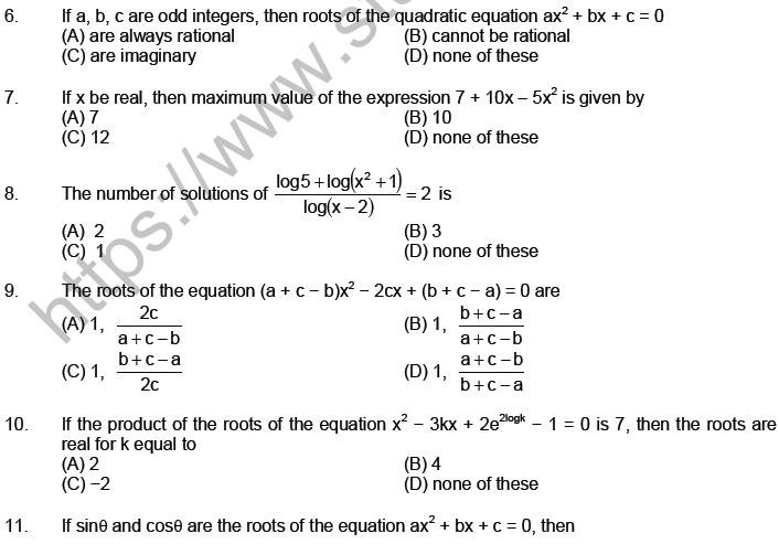 JEE Mathematics Theory of Equations MCQs Set A-18
