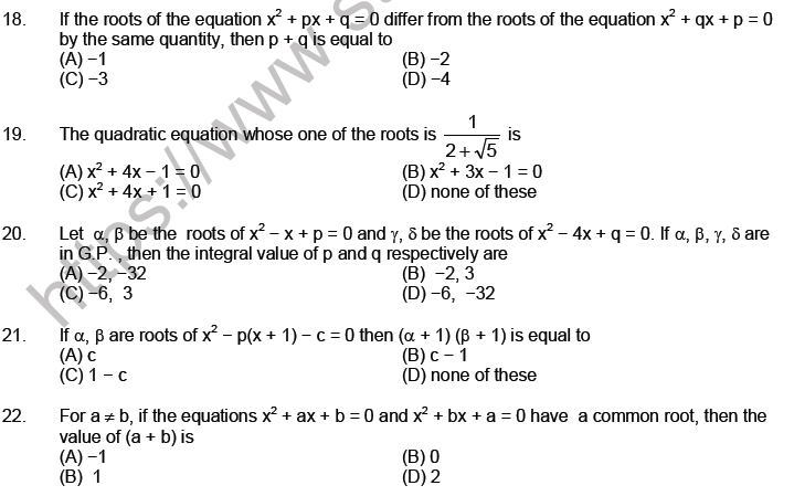 JEE Mathematics Theory of Equations MCQs Set A-2