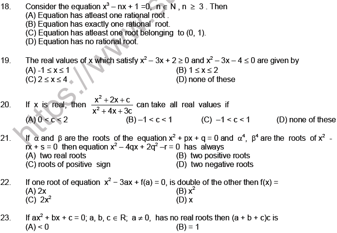 JEE Mathematics Theory of Equations MCQs Set A-20