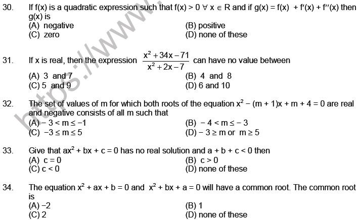 JEE Mathematics Theory of Equations MCQs Set A-22