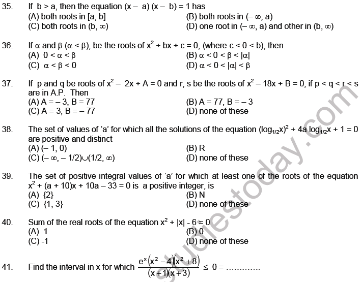 JEE Mathematics Theory of Equations MCQs Set A-23
