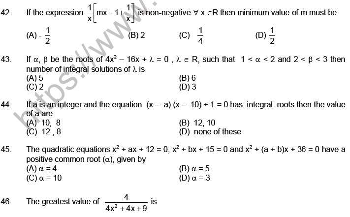 JEE Mathematics Theory of Equations MCQs Set A-24
