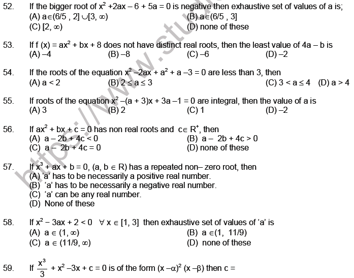 JEE Mathematics Theory of Equations MCQs Set A-26