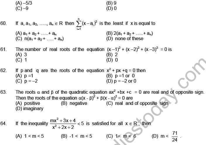 JEE Mathematics Theory of Equations MCQs Set A-27