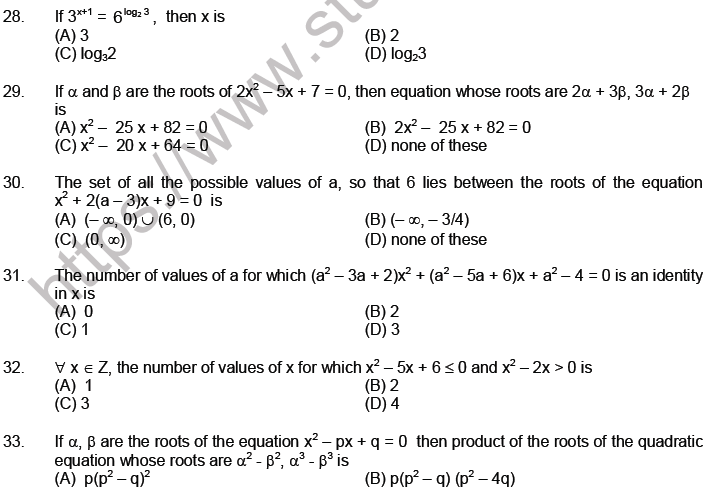 JEE Mathematics Theory of Equations MCQs Set A-4