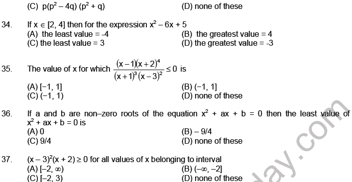 JEE Mathematics Theory of Equations MCQs Set A-5