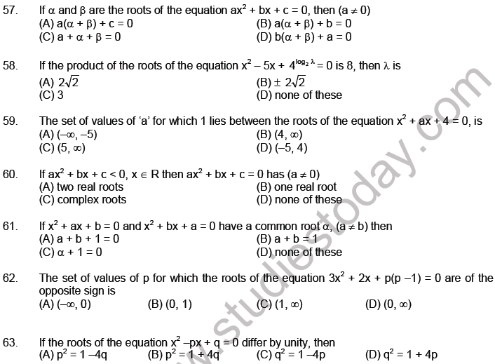 JEE Mathematics Theory of Equations MCQs Set A-9