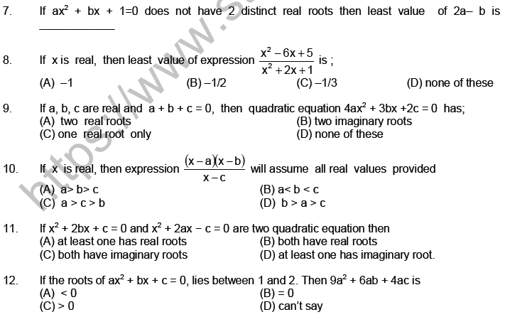 JEE Mathematics Theory of Equations MCQs Set A-Level3-