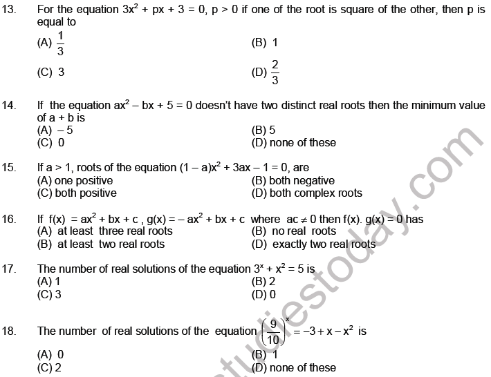 JEE Mathematics Theory of Equations MCQs Set A-Level3-1