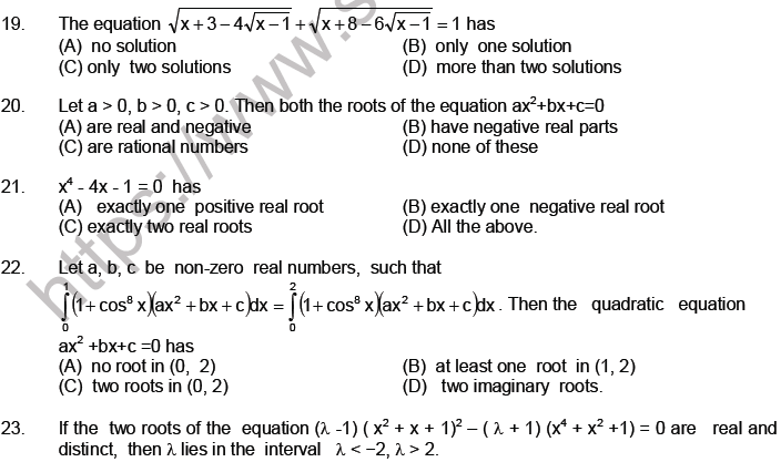 JEE Mathematics Theory of Equations MCQs Set A-Level3-2