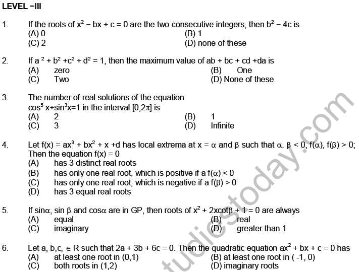 JEE Mathematics Theory of Equations MCQs Set A-Level3