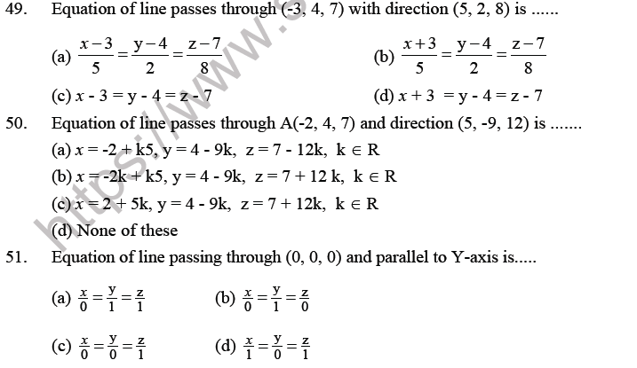 JEE Mathematics Three Dimensional Geometry MCQs Set B-10