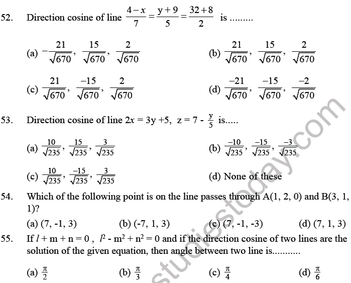 JEE Mathematics Three Dimensional Geometry MCQs Set B-11