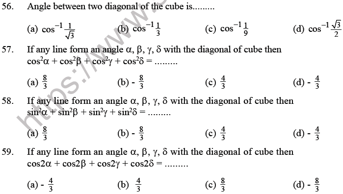 JEE Mathematics Three Dimensional Geometry MCQs Set B-12