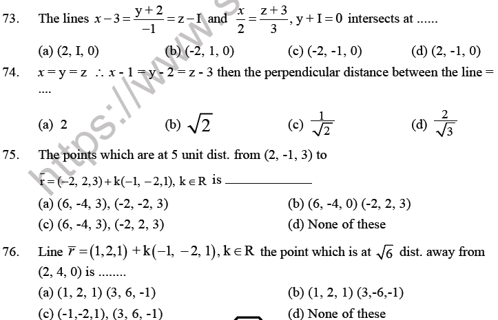 JEE Mathematics Three Dimensional Geometry MCQs Set B-16