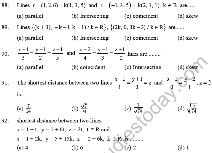 JEE Mathematics Three Dimensional Geometry MCQs Set B-21