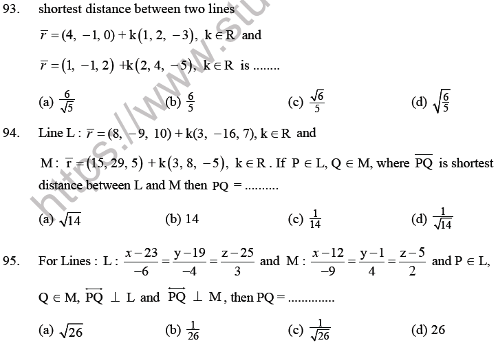 JEE Mathematics Three Dimensional Geometry MCQs Set B-22
