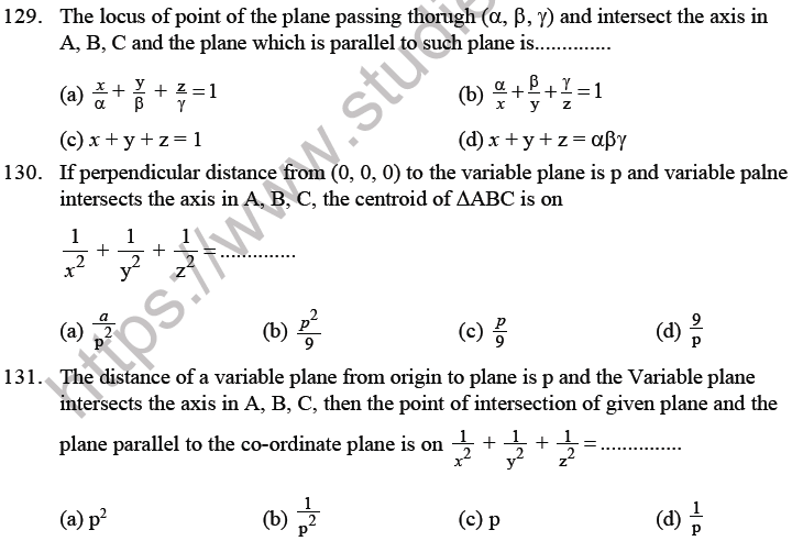 JEE Mathematics Three Dimensional Geometry MCQs Set B-31