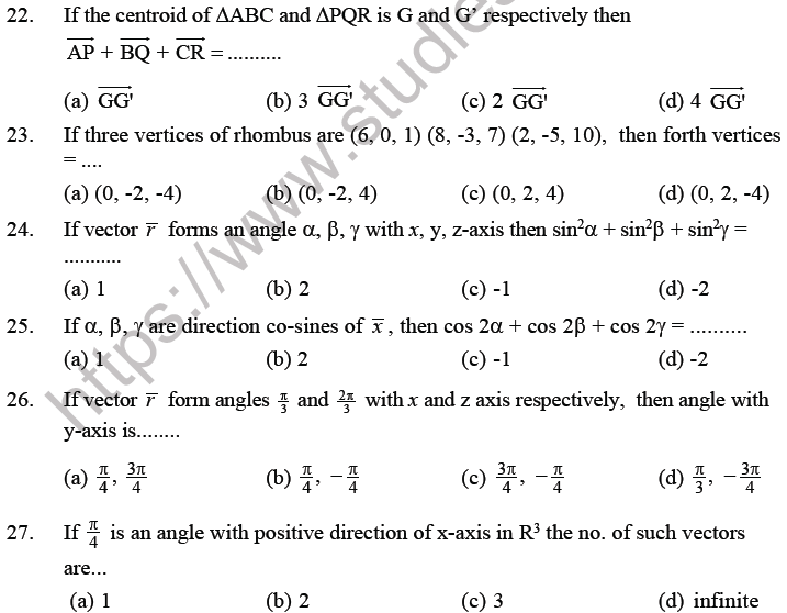 JEE Mathematics Three Dimensional Geometry MCQs Set B-4