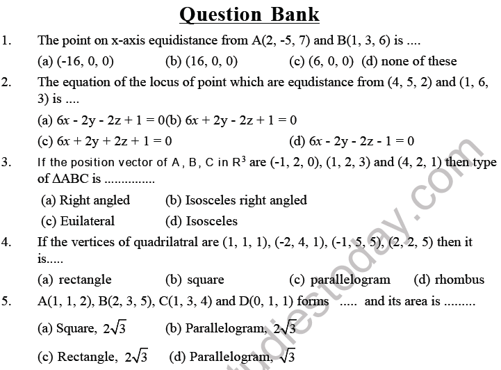 JEE Mathematics Three Dimensional Geometry MCQs Set B