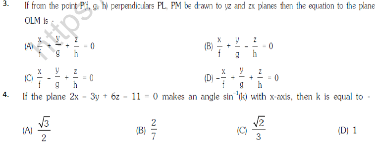 JEE Mathematics Three Dimensional Geometry MCQs Set C-