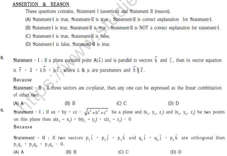 JEE Mathematics Three Dimensional Geometry MCQs Set C-2